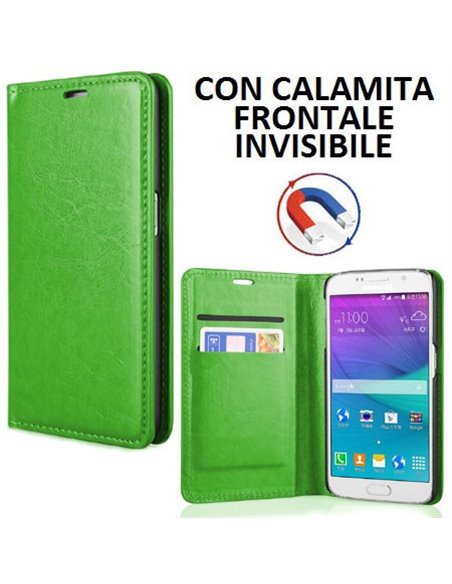 CUSTODIA FLIP ORIZZONTALE SIMILPELLE per SAMSUNG SM-G920 GALAXY S6 CON CHIUSURA MAGNETICA INVISIBILE E PORTA CARTE VERDE