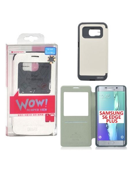 CUSTODIA FLIP ORIZZONTALE per SAMSUNG SM-G928 GALAXY S6 EDGE PLUS CON INTERNO IN TPU E FINESTRA ID BIANCO WOW! MERCURY