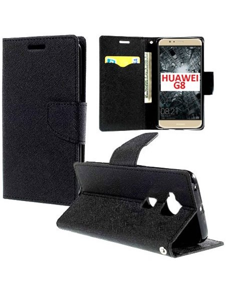 CUSTODIA FLIP ORIZZONTALE per HUAWEI G8, GX8 CON INTERNO IN TPU SILICONE, STAND, PORTA CARTE E CHIUSURA MAGNETICA COLORE NERO