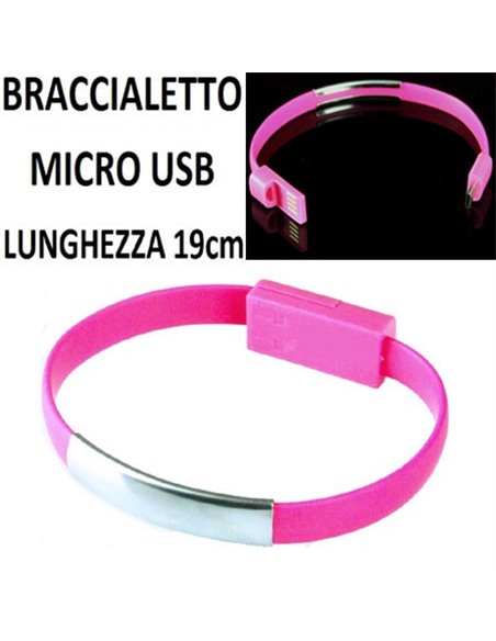 BRACCIALE CON CONNETTORE MICRO USB PER CHIUSURA - LUNGHEZZA 19 CM COLORE ROSA