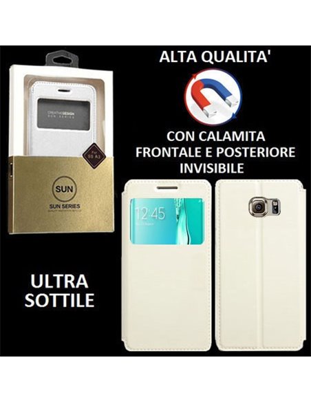 CUSTODIA FLIP ORIZZONTALE PELLE per SAMSUNG SM-G928 GALAXY S6 EDGE PLUS con CHIUSURA MAGNETICA INVISIBILE E INTERNO IN TPU BIANC