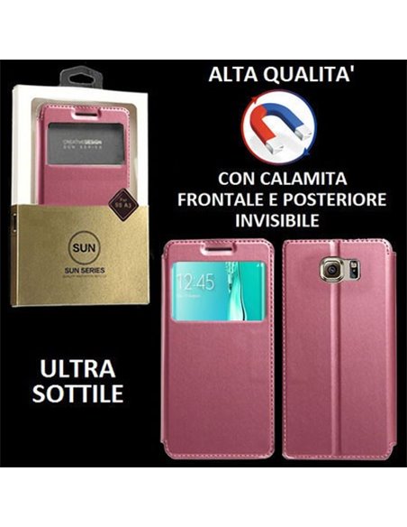 CUSTODIA FLIP ORIZZONTALE PELLE per SAMSUNG SM-G928 GALAXY S6 EDGE PLUS con CHIUSURA MAGNETICA INVISIBILE E INTERNO IN TPU ROSA