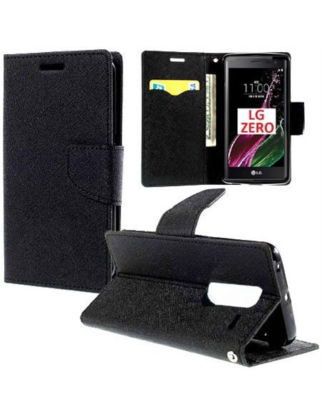 CUSTODIA FLIP ORIZZONTALE per LG ZERO, H650E CON INTERNO IN TPU, STAND E TASCHE PORTA CARTE COLORE NERO