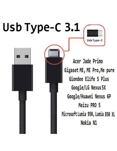 CAVO USB TYPE-C 3.1 - LUNGHEZZA 1 MT COLORE NERO