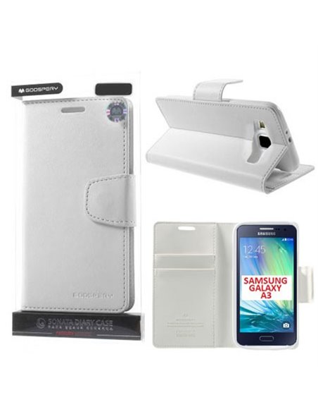 CUSTODIA FLIP ORIZZONTALE PELLE per SAMSUNG SM-A300 GALAXY A3 (NO VERSIONE 2016) CON INTERNO IN TPU E STAND BIANCO MERCURY