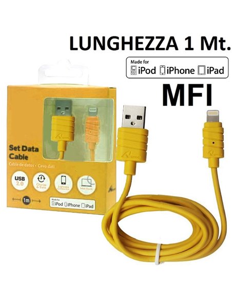 CAVO USB LIGHTNING con CERTIFICATO MFI - LUNGHEZZA 1 MT COLORE GIALLO HOME MC-001-YW BLISTER