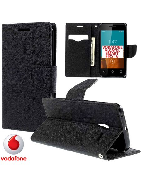 CUSTODIA FLIP ORIZZONTALE per VODAFONE SMART FIRST 6, ALCATEL ONE TOUCH PIXI 3 - 4' CON INTERNO IN TPU E STAND COLORE NERO