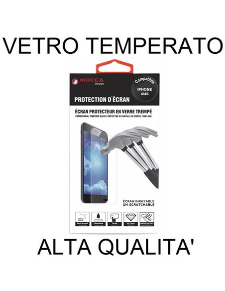 PELLICOLA per APPLE IPHONE 4, IPHONE 4s - PROTEGGI DISPLAY VETRO TEMPERATO 0,33mm ALTA QUALITA' MOCCA BLISTER