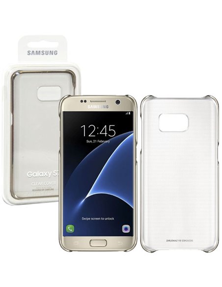 CUSTODIA BACK RIGIDA ORIGINALE SAMSUNG per SM-G930 GALAXY S7 TRASPARENTE CON CORNICE ORO EF-QG930CFEGWW BLISTER