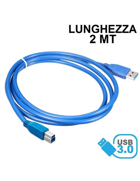 CAVO USB 3.0 PER STAMPANTE CON CONNETTORE TIPO A (MASCHIO) a TIPO B (MASCHIO) LUNGHEZZA 2MT COLORE BLU SC10803 VULTECH