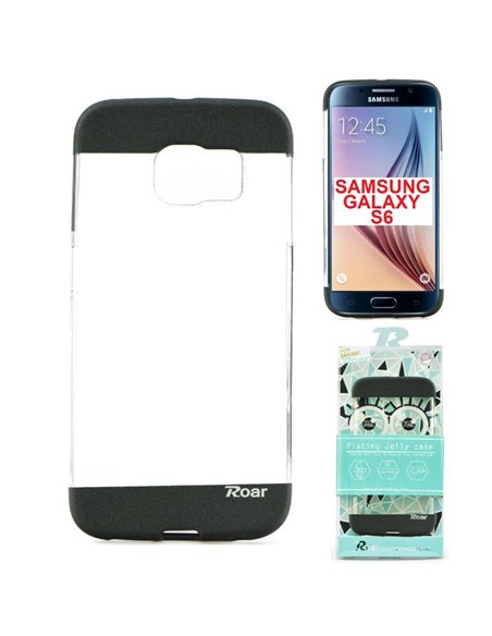 CUSTODIA GEL TPU SILICONE per SAMSUNG SM-G920 GALAXY S6 TRASPARENTE CON INSERTI NERI ALTA QUALITA' ROAR BLISTER