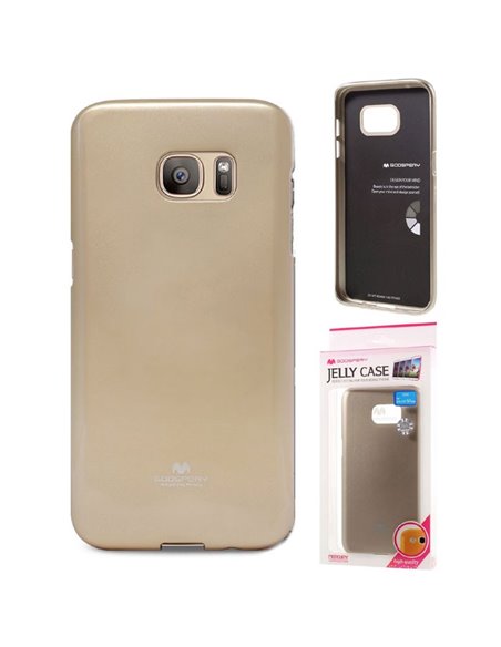 CUSTODIA GEL TPU SILICONE per SAMSUNG SM-G935 GALAXY S7 EDGE COLORE ORO LUCIDO CON GLITTER ALTA QUALITA' MERCURY BLISTER