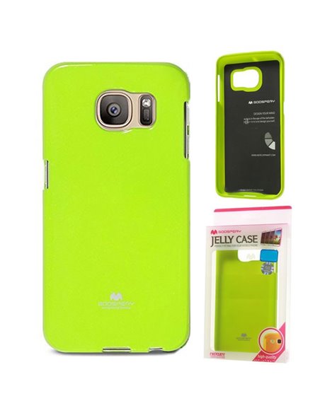 CUSTODIA GEL TPU SILICONE per SAMSUNG SM-G935 GALAXY S7 EDGE COLORE VERDE LUCIDO CON GLITTER ALTA QUALITA' MERCURY BLISTER