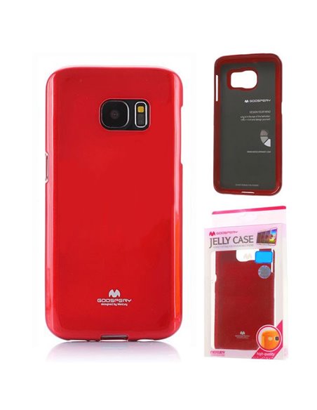 CUSTODIA GEL TPU SILICONE per SAMSUNG SM-G930 GALAXY S7 COLORE ROSSO LUCIDO CON GLITTER ALTA QUALITA' MERCURY BLISTER