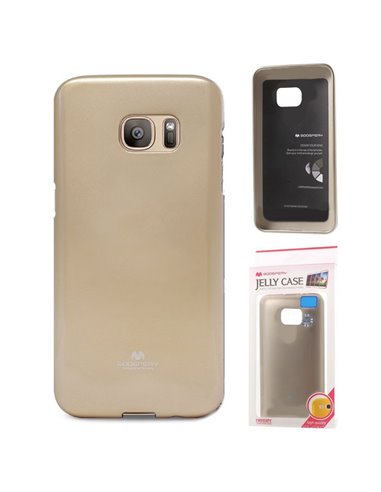 CUSTODIA GEL TPU SILICONE per SAMSUNG SM-G930 GALAXY S7 COLORE ORO LUCIDO CON GLITTER ALTA QUALITA' MERCURY BLISTER