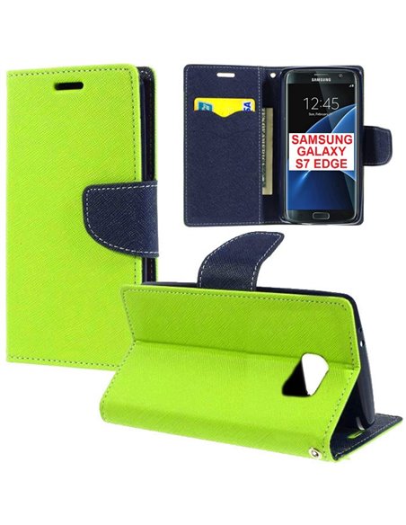 CUSTODIA FLIP ORIZZONTALE per SAMSUNG SM-G935 GALAXY S7 EDGE CON STAND, INTERNO IN TPU E TASCHE PORTA CARTE COLORE VERDE