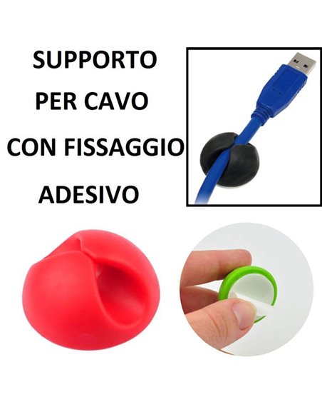 SUPPORTO CLIPPER per CAVO PC, USB, TELEFONICO, TV CON FISSAGGIO ADESIVO COLORE ROSSO