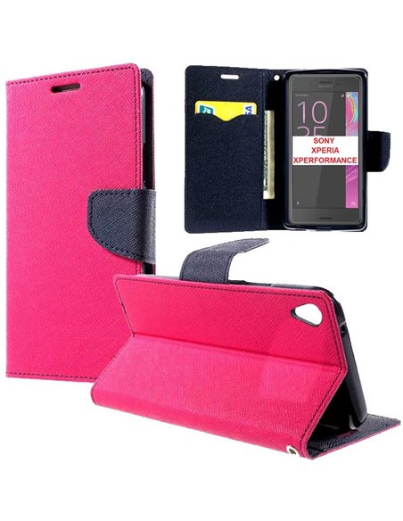 CUSTODIA FLIP ORIZZONTALE per SONY XPERIA X PERFORMANCE F8131, F8132 CON INTERNO IN TPU SILICONE, STAND E PORTA CARTE COLORE FUC