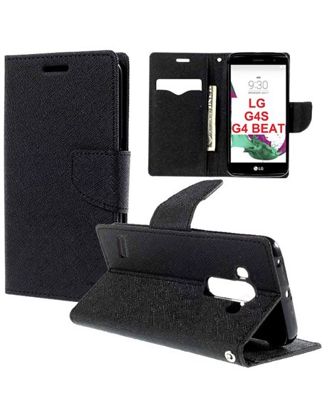 CUSTODIA FLIP ORIZZONTALE per LG G4 BEAT, G4S, H735 CON INTERNO IN TPU, STAND, PORTA CARTE E CHIUSURA MAGNETICA COLORE NERO