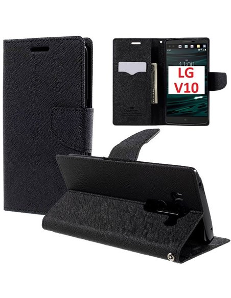 CUSTODIA FLIP ORIZZONTALE per LG V10, F600K, F600L, F600S CON INTERNO IN TPU SILICONE, STAND E CHIUSURA MAGNETICA COLORE NERO