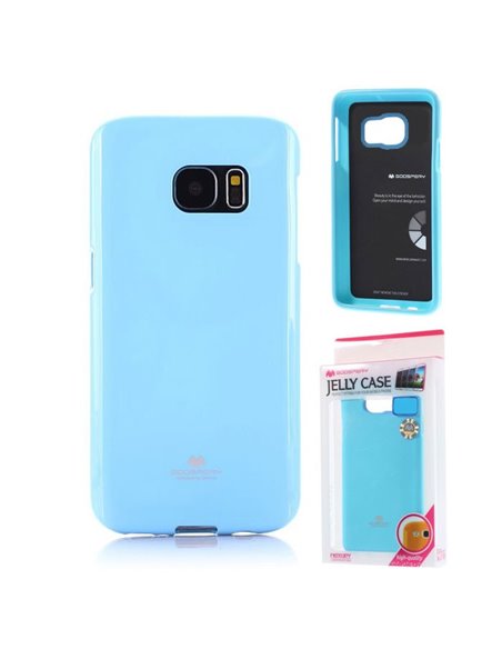 CUSTODIA GEL TPU SILICONE per SAMSUNG SM-G930 GALAXY S7 COLORE AZZURRO LUCIDO CON GLITTER ALTA QUALITA' MERCURY BLISTER