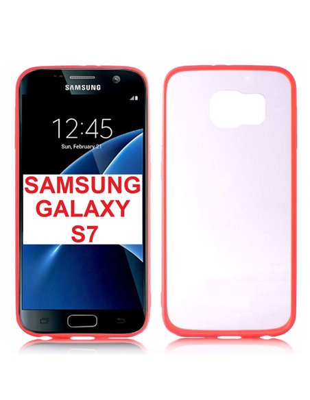 CUSTODIA GEL TPU SILICONE SLIM per SAMSUNG SM-G930 GALAXY S7 CON PARTE POSTERIORE RIGIDA TRASPARENTE E CORNICE ROSSA