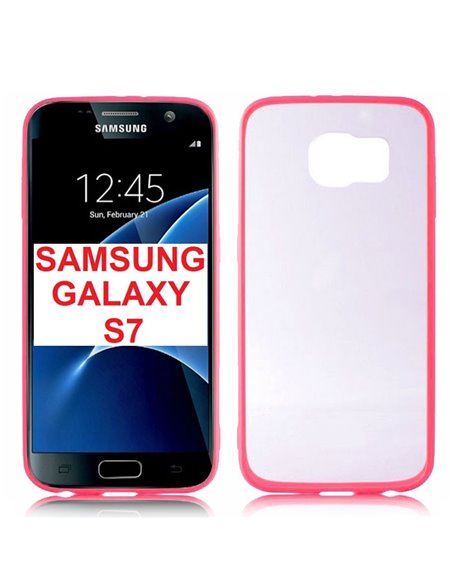 CUSTODIA GEL TPU SILICONE SLIM per SAMSUNG SM-G930 GALAXY S7 CON PARTE POSTERIORE RIGIDA TRASPARENTE E CORNICE ROSA