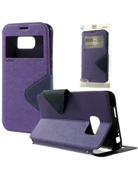 CUSTODIA FLIP ORIZZONTALE SLIM per SAMSUNG SM-G930 GALAXY S7 CON STAND, INTERNO IN TPU E FINESTRA ID COLORE VIOLA ALTA QUALITA' 