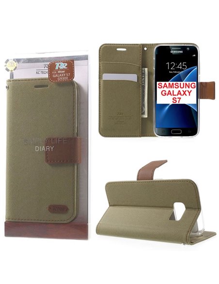 CUSTODIA FLIP ORIZZONTALE per SAMSUNG SM-G930 GALAXY S7 CON INTERNO IN TPU E STAND COLORE VERDE MILITARE ALTA QUALITA' ROAR