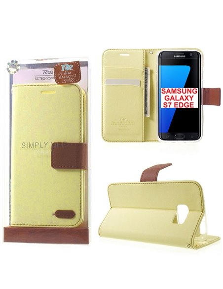 CUSTODIA FLIP ORIZZONTALE per SAMSUNG SM-G935 GALAXY S7 EDGE CON INTERNO IN TPU E STAND COLORE AVORIO ALTA QUALITA' ROAR