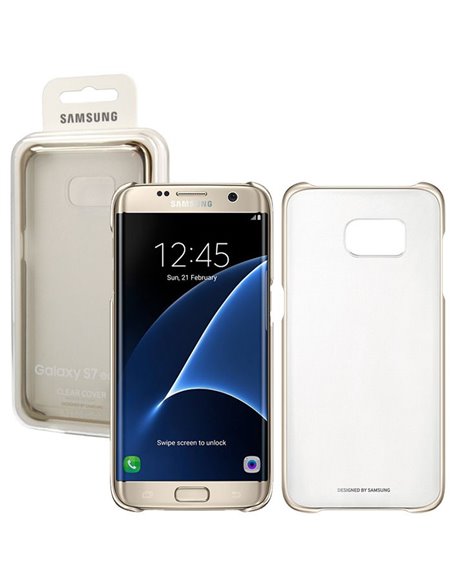 CUSTODIA BACK RIGIDA ORIGINALE SAMSUNG per SM-G935 GALAXY S7 EDGE TRASPARENTE CON CORNICE ORO EF-QG935CFEGWW BLISTER