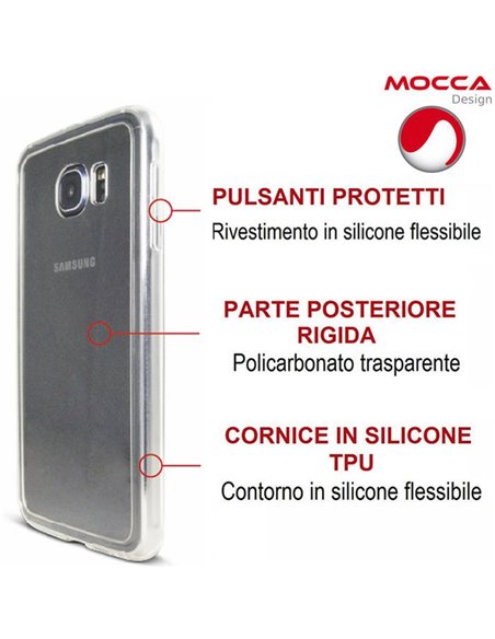 CUSTODIA CON PARTE POSTERIORE RIGIDA E CORNICE IN SILICONE TRASPARENTE per SAMSUNG SM-G920 GALAXY S6 ALTA QUALITA' MOCCA