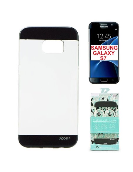 CUSTODIA GEL TPU SILICONE per SAMSUNG SM-G930 GALAXY S7 TRASPARENTE CON INSERTI NERI ALTA QUALITA' ROAR BLISTER