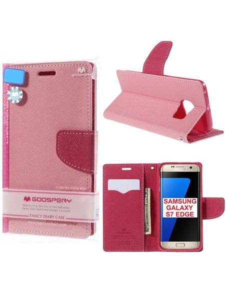 CUSTODIA FLIP ORIZZONTALE per SAMSUNG SM-G935 GALAXY S7 EDGE CON STAND E INTERNO IN TPU SILICONE COLORE ROSA FANCY MERCURY