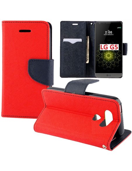 CUSTODIA per LG G5, G5 SE, G5 LITE - FLIP ORIZZONTALE CON INTERNO IN TPU SILICONE, STAND E CHIUSURA MAGNETICA COLORE ROSSO