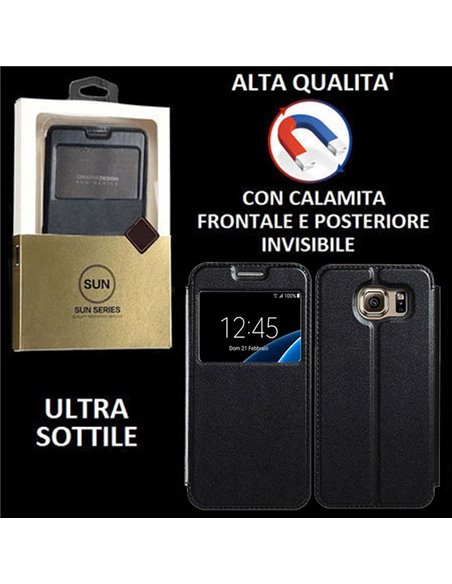 CUSTODIA FLIP ORIZZONTALE PELLE per SAMSUNG SM-G930 GALAXY S7 con CHIUSURA MAGNETICA INVISIBILE ED INTERNO IN TPU COLORE NERO