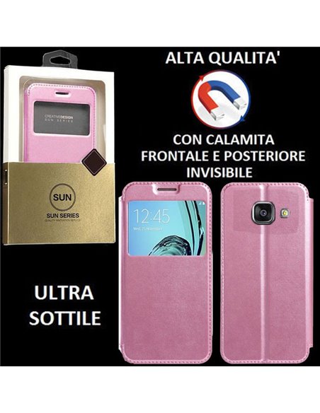 CUSTODIA FLIP ORIZZONTALE PELLE per SAMSUNG SM-A310 GALAXY A3 (2016) con CHIUSURA MAGNETICA INVISIBILE ED INTERNO IN TPU ROSA