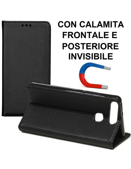 CUSTODIA FLIP ORIZZONTALE per HUAWEI P9 con CHIUSURA MAGNETICA INVISIBILE, STAND ED INTERNO IN TPU SILICONE COLORE NERO