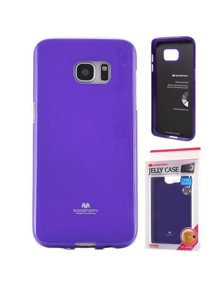 CUSTODIA GEL TPU SILICONE per SAMSUNG SM-G935 GALAXY S7 EDGE COLORE VIOLA LUCIDO CON GLITTER ALTA QUALITA' MERCURY BLISTER