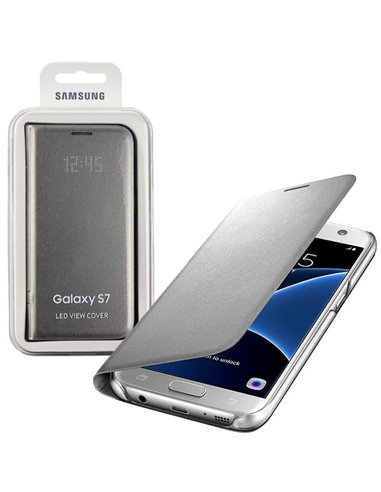 CUSTODIA ORIGINALE per SAMSUNG SM-G930 GALAXY S7 - LED VIEW COVER PELLE COLORE SILVER EF-NG930PSEGWW BLISTER