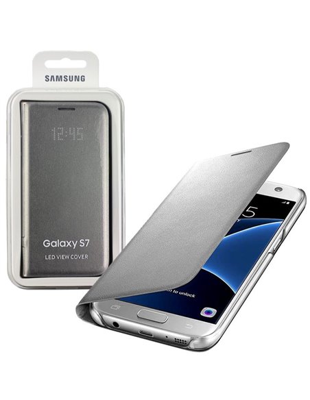 CUSTODIA ORIGINALE per SAMSUNG SM-G930 GALAXY S7 - LED VIEW COVER PELLE COLORE SILVER EF-NG930PSEGWW BLISTER