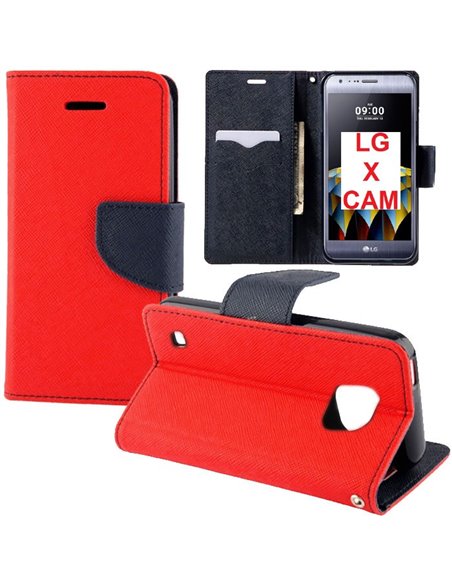 CUSTODIA FLIP ORIZZONTALE per LG X CAM (K580) CON INTERNO IN TPU SILICONE, STAND, PORTA CARTE E CHIUSURA MAGNETICA COLORE ROSSO