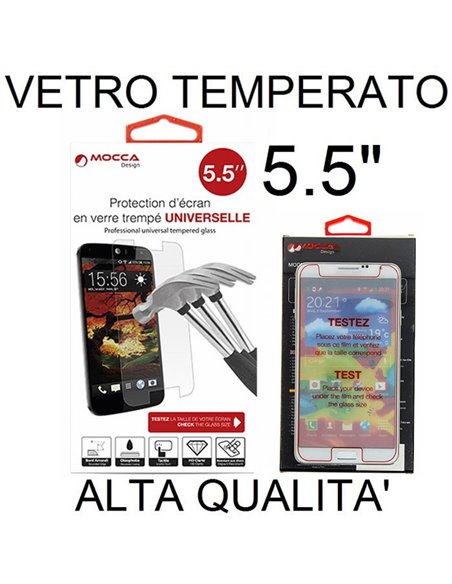 PELLICOLA PROTEGGI DISPLAY UNIVERSALE VETRO TEMPERATO 0,33mm PER DISPOSITIVI FINO A 5.5' POLLICI DIMENSIONI 147 mm X 72 mm MOCCA