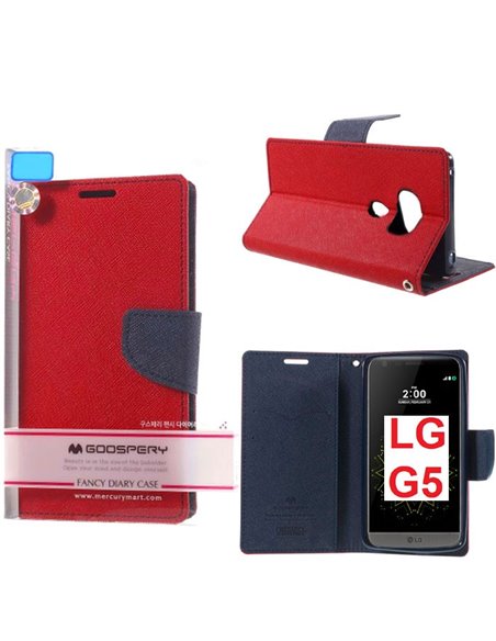 CUSTODIA per LG G5, G5 SE, G5 LITE - FLIP ORIZZONTALE CON STAND ED INTERNO IN TPU SILICONE COLORE ROSSO MERCURY BLISTER