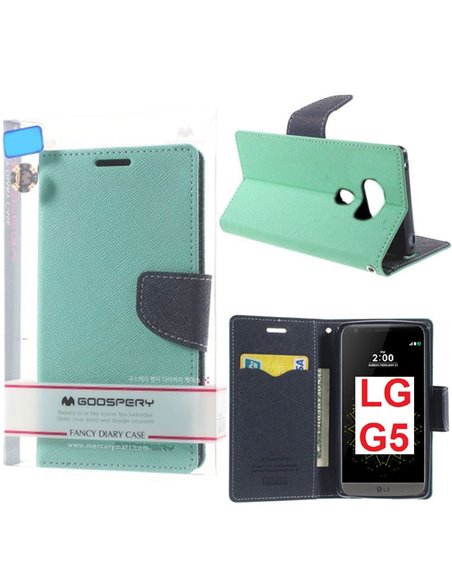 CUSTODIA per LG G5, G5 SE, G5 LITE - FLIP ORIZZONTALE CON STAND ED  INTERNO IN TPU COLORE VERDE ACQUA MERCURY BLISTER