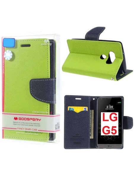 CUSTODIA per LG G5, G5 SE, G5 LITE - FLIP ORIZZONTALE CON STAND ED INTERNO IN TPU SILICONE COLORE VERDE MERCURY BLISTER