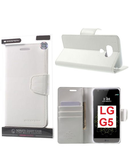 CUSTODIA per LG G5, G5 SE, G5 LITE - FLIP ORIZZONTALE PELLE CON INTERNO IN TPU, STAND E CHIUSURA MAGNETICA COLORE BIANCO SONATA