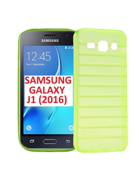 CUSTODIA GEL TPU SILICONE per SAMSUNG SM-J120 GALAXY J1 (2016) MOTIVO RIGHE ORIZZONTALI IN RILIEVO VERDE TRASPARENTE