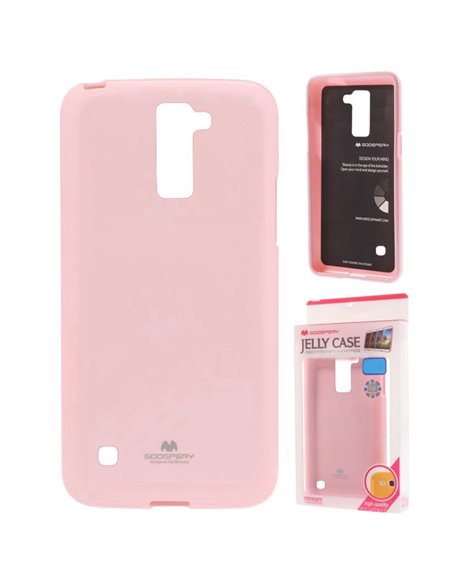 CUSTODIA GEL TPU SILICONE per LG K8 4G, K350N COLORE ROSA LUCIDO CON GLITTER ALTA QUALITA' MERCURY BLISTER