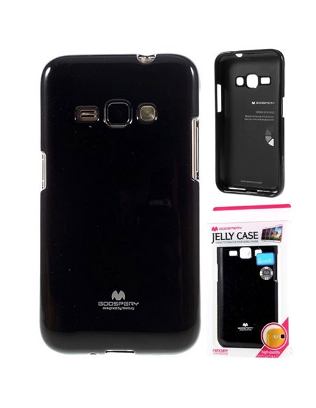 CUSTODIA GEL TPU SILICONE per SAMSUNG SM-J120 GALAXY J1 (2016) COLORE NERO LUCIDO CON GLITTER ALTA QUALITA' MERCURY BLISTER